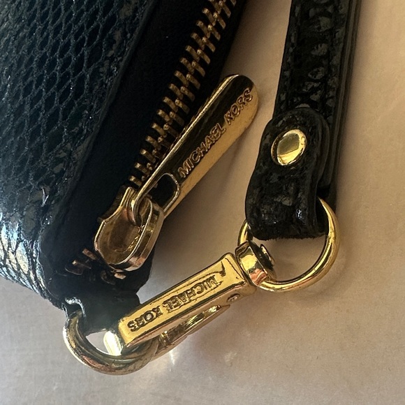 Michael Kors Black Textured Wristlet with Gold Accents - Picture 3 of 11